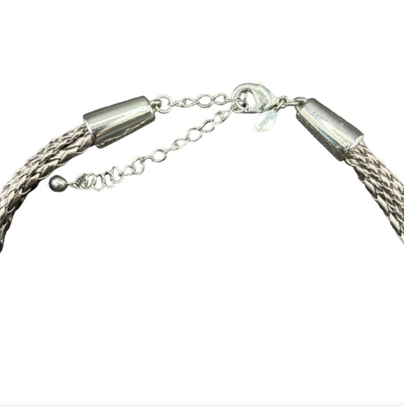 Chico’s Metallic Faux Leather Multi Braids Rhinestone Two Tone Beads Necklace - Picture 4 of 11